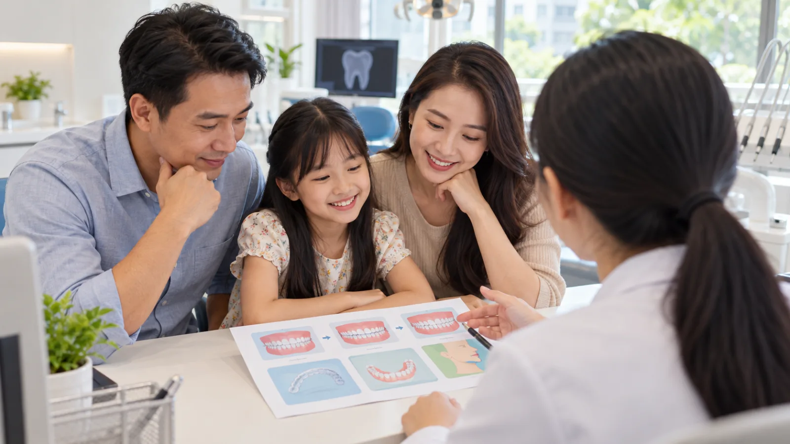 Bố mẹ được bác sĩ tư vấn kế hoạch và chi phí niềng răng cho trẻ