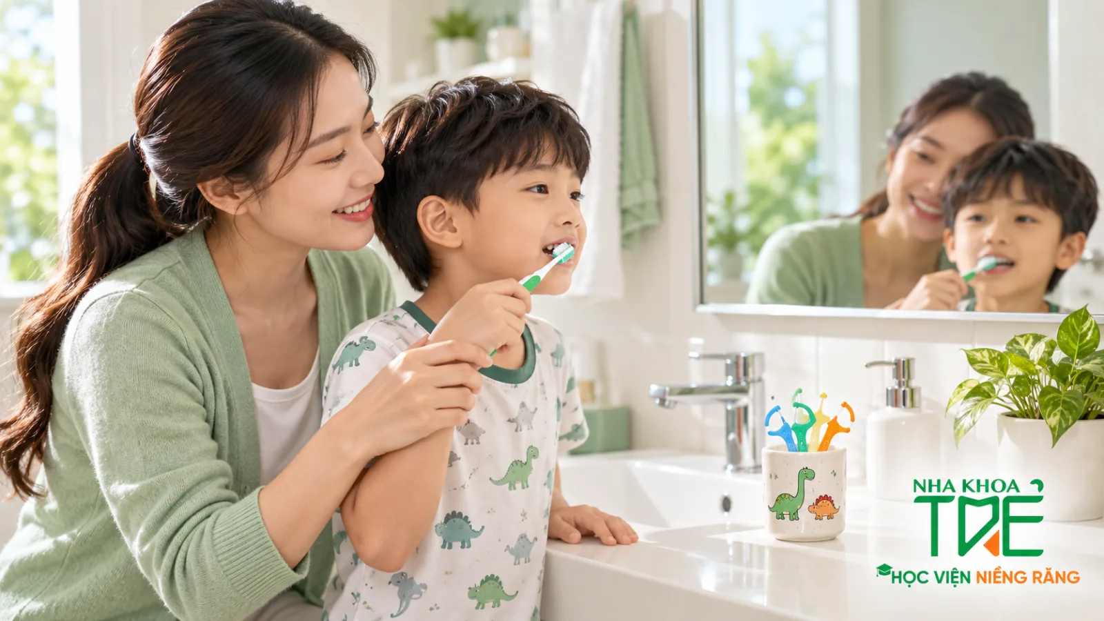 Mẹ hướng dẫn bé chải kỹ những chỗ răng chồng lên nhau